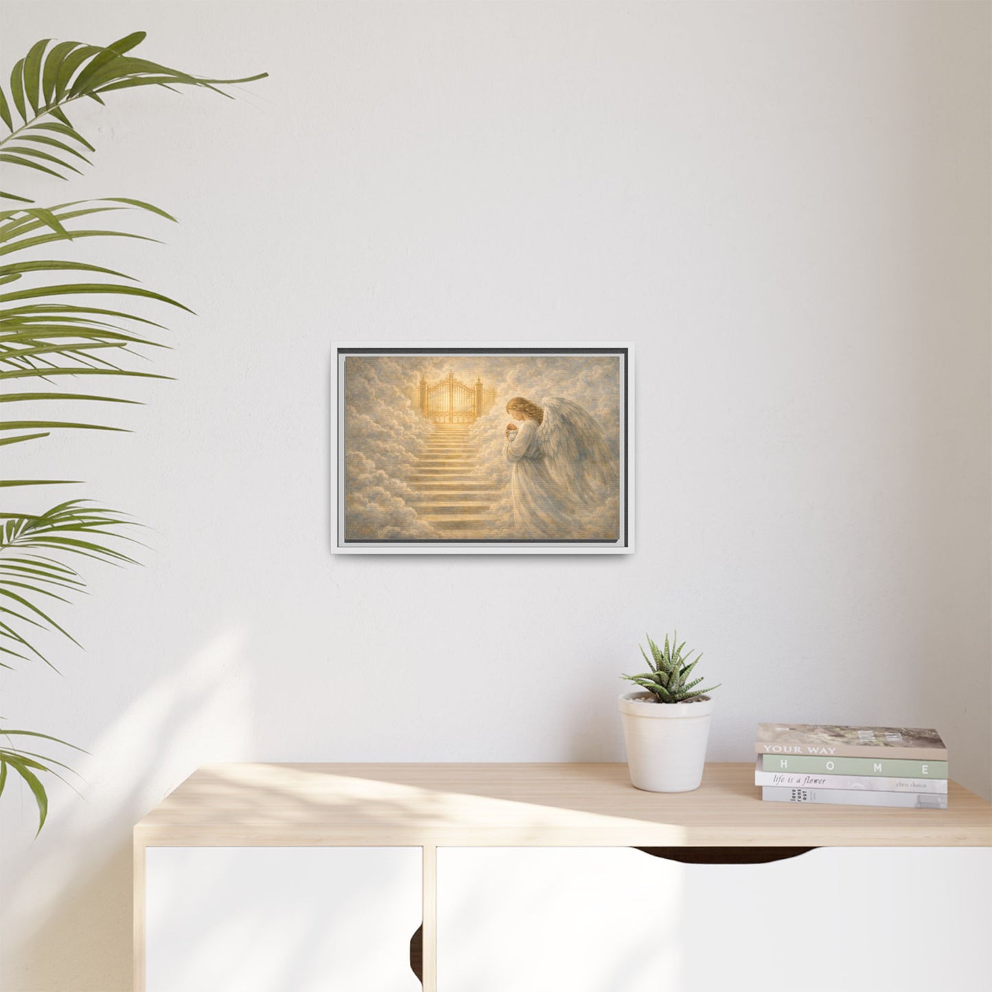 Escorted to Heaven | Guardian Angel Carrying Child Through the Gates Matte Canvas Framed 2 of 3