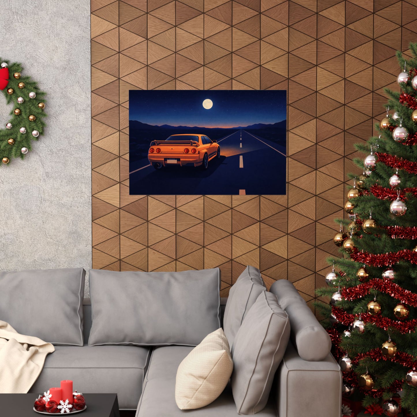 RetroGTR Orange Night Drive Wall Poster | JDM Car Decor | Sports Car Poster | Garage Man Cave Bedroom Art 1 of 3