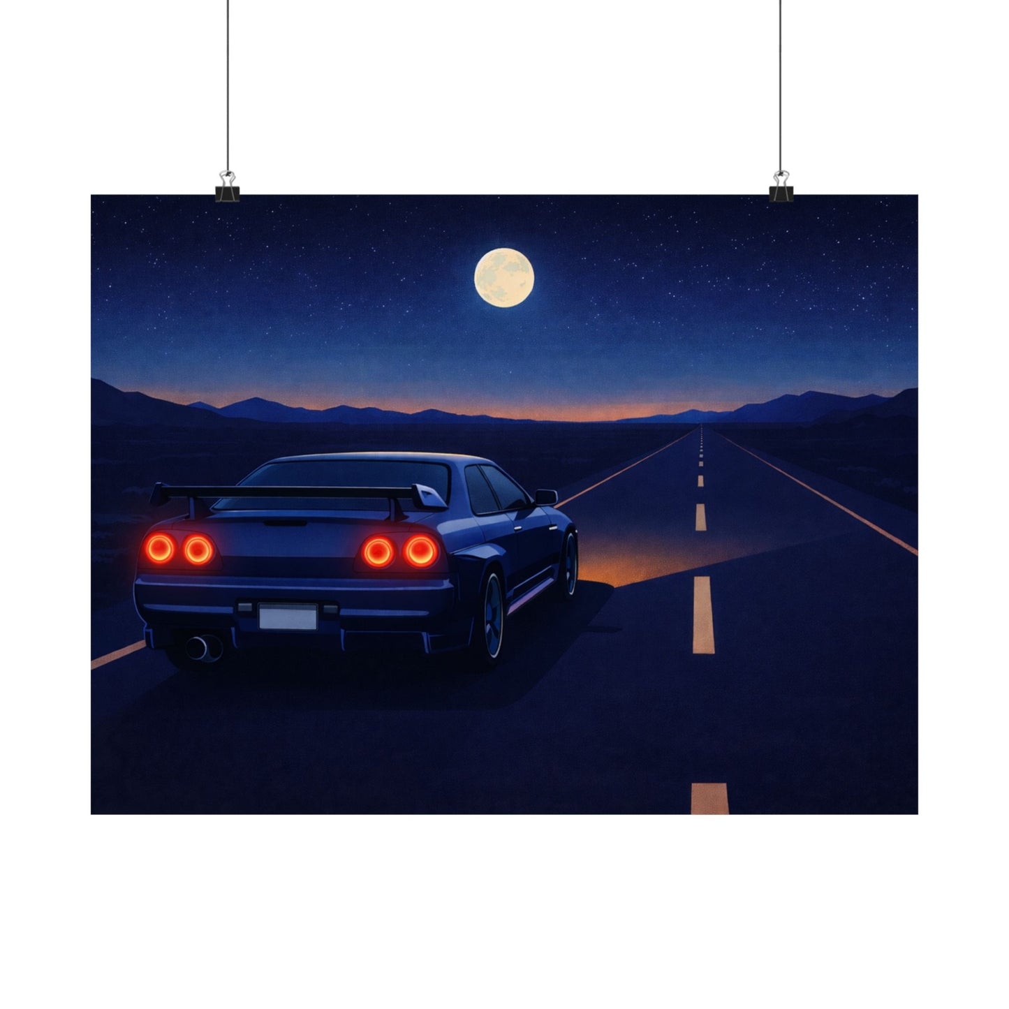 RetroGTR Blue Night Drive Wall Poster | JDM Car Decor | Sports Car Poster | Garage Man Cave Bedroom Art  2 of 3