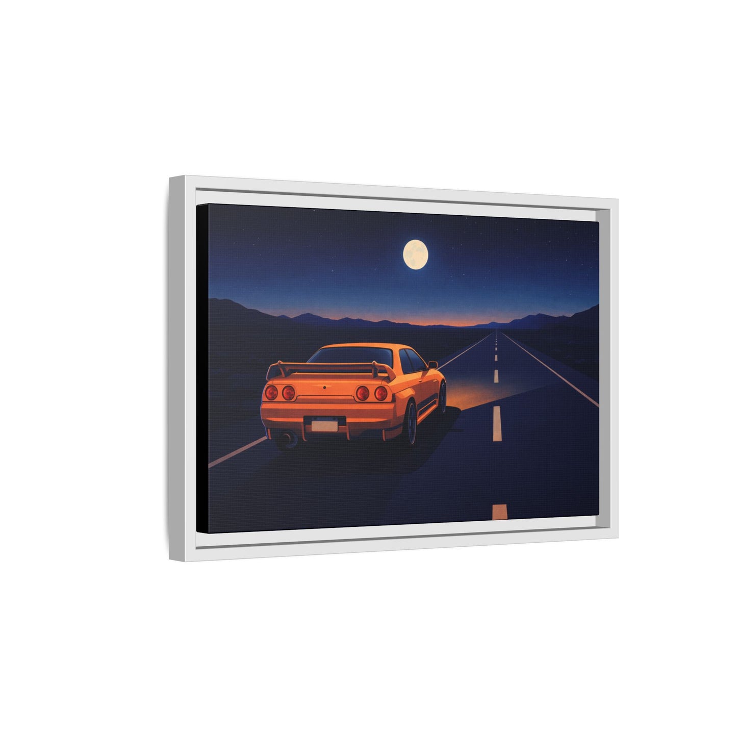 RetroGTR Orange Night Drive Wall Framed Canvas | JDM Car Decor | Sports Car Poster | Garage Man Cave Bedroom Art 1 of 3