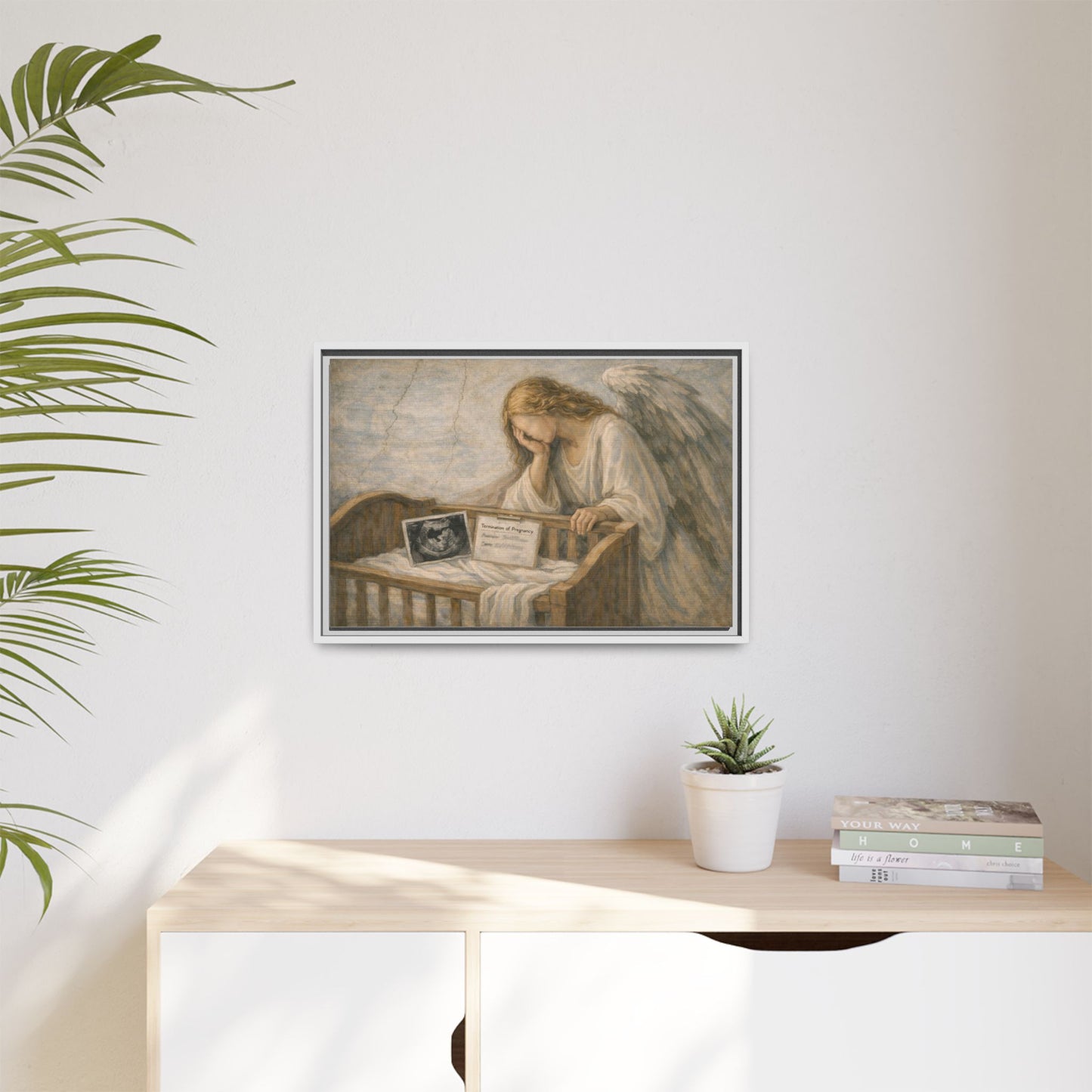 The Angel Who Waited | Weeping Guardian Over Empty Crib | Framed Memorial Canvas Art
