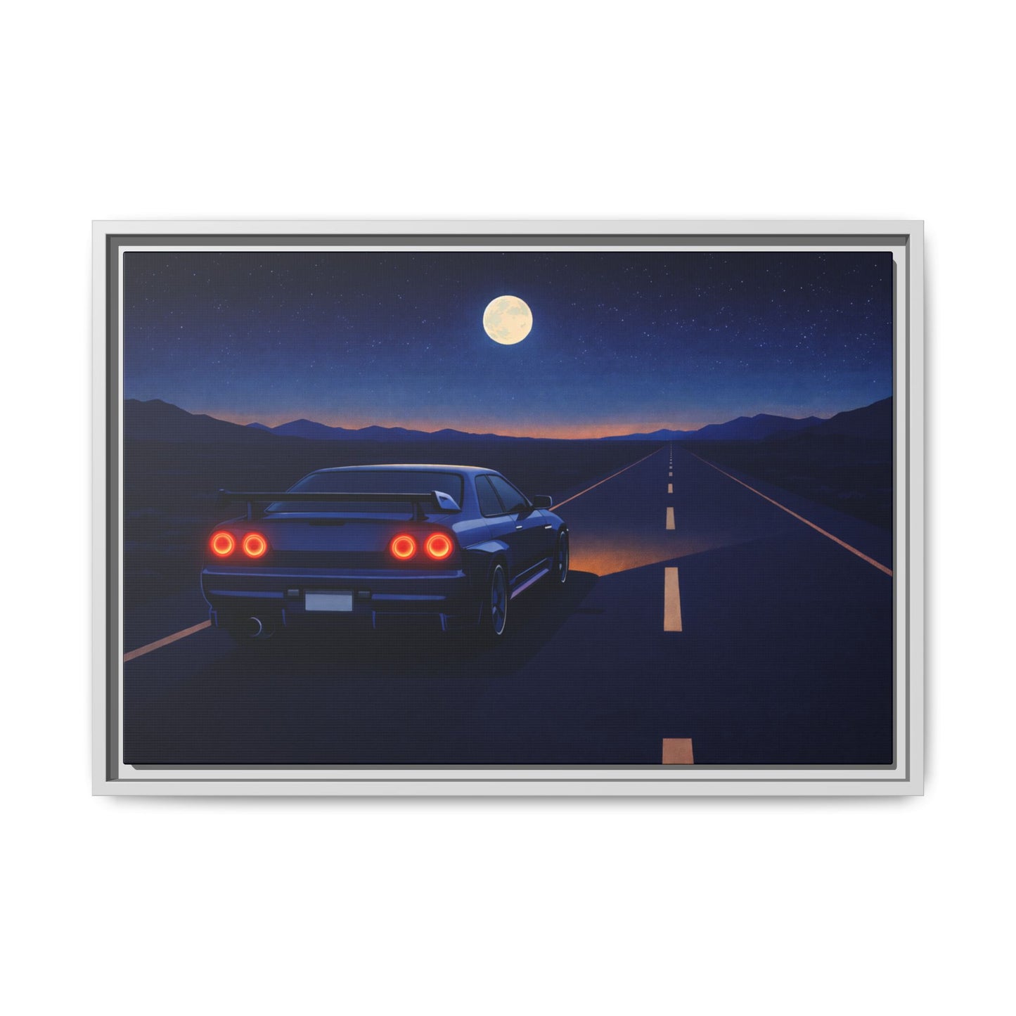 RetroGTR Blue Night Drive Wall Framed Canvas | JDM Car Decor | Sports Car Poster | Garage Man Cave Bedroom Art 2 of 3
