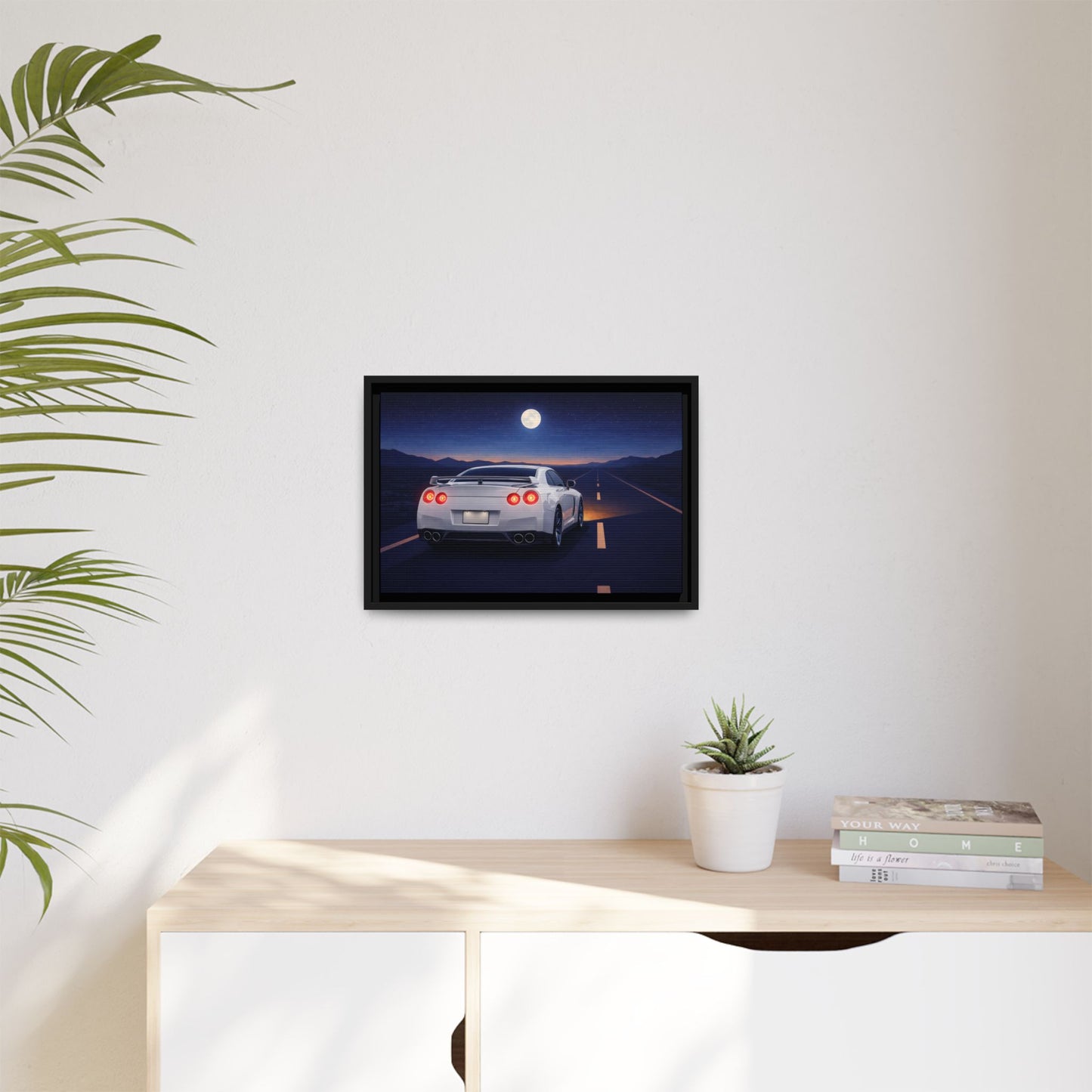 RetroGTR White Night Drive Wall Framed Canvas | JDM Car Decor | Sports Car Poster | Garage Man Cave Bedroom Art 3 of 3
