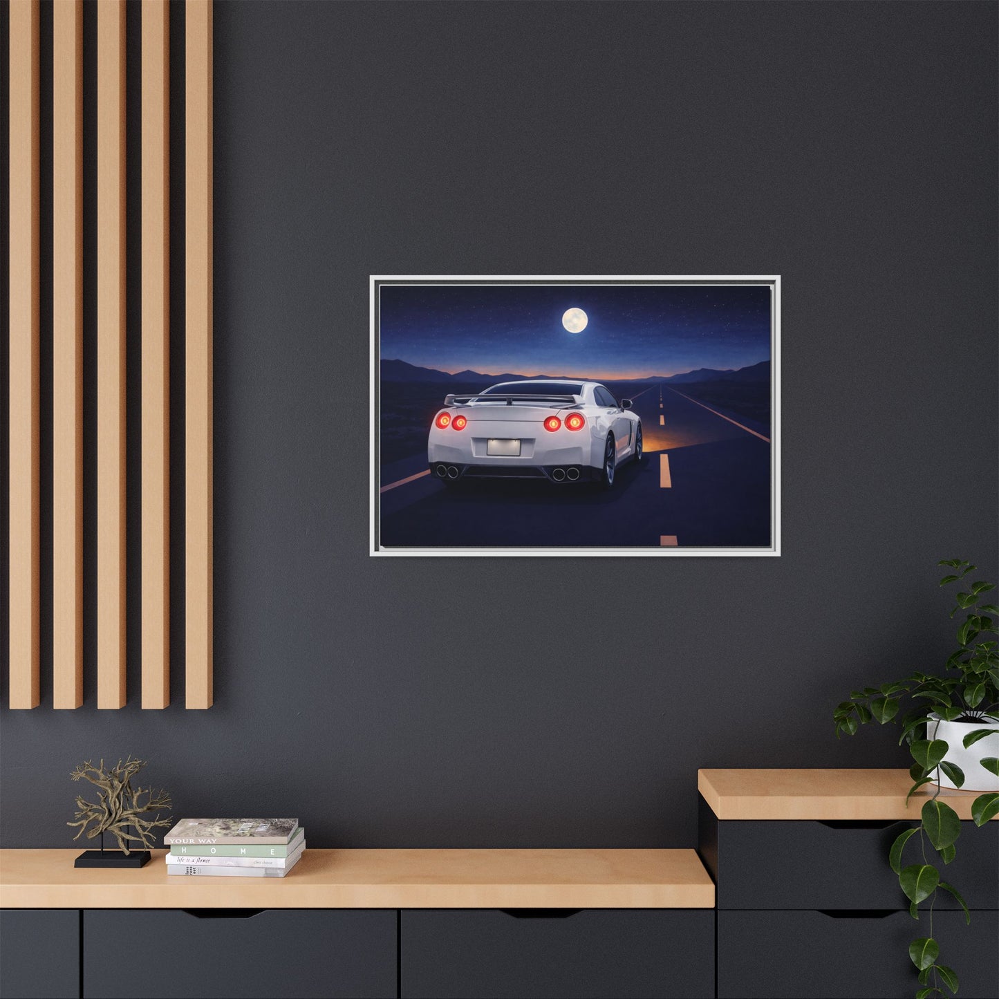 RetroGTR White Night Drive Wall Framed Canvas | JDM Car Decor | Sports Car Poster | Garage Man Cave Bedroom Art 3 of 3