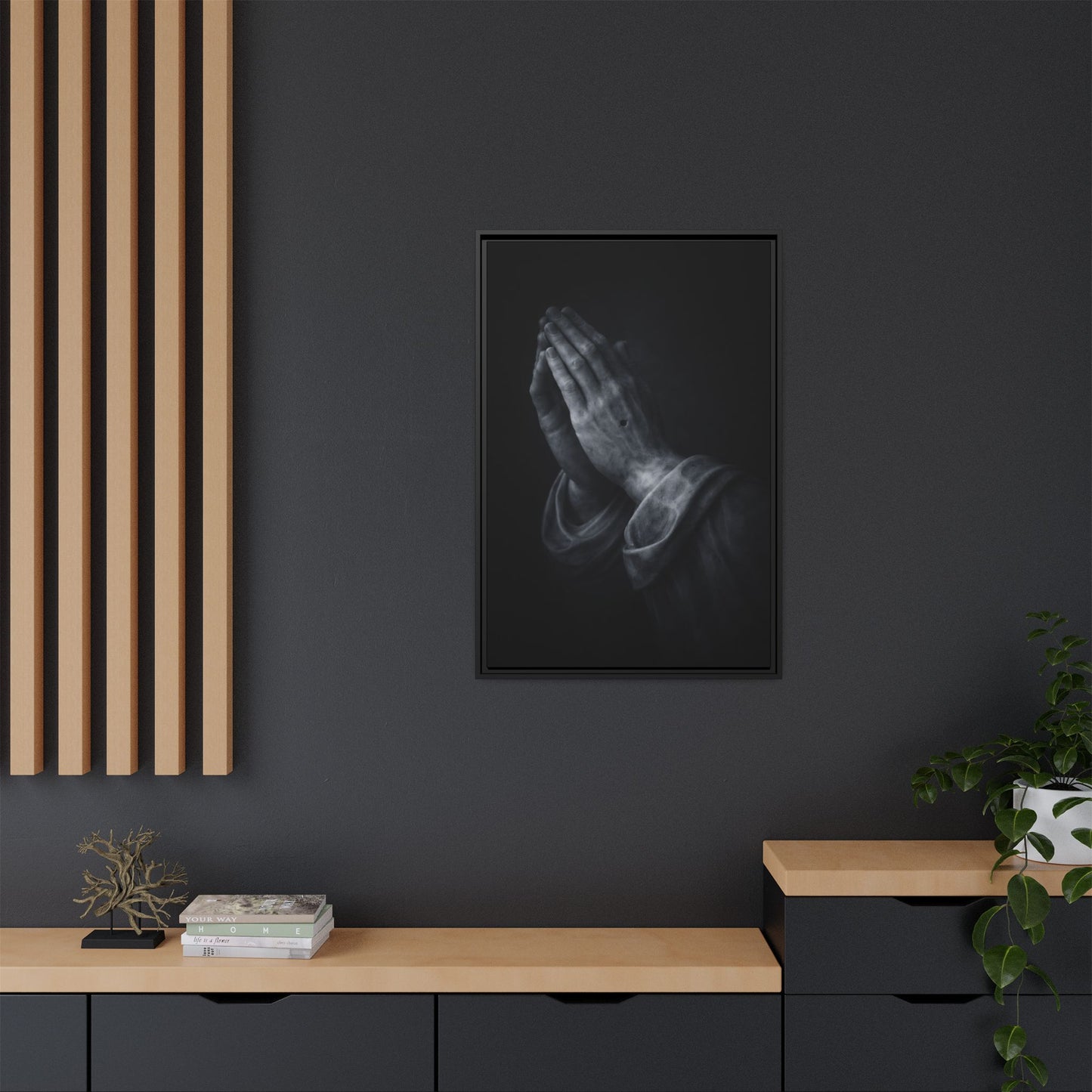 Praying Hands Art Print Canvas Framed | Religious Wall Decor, Matte Black 3 of 3