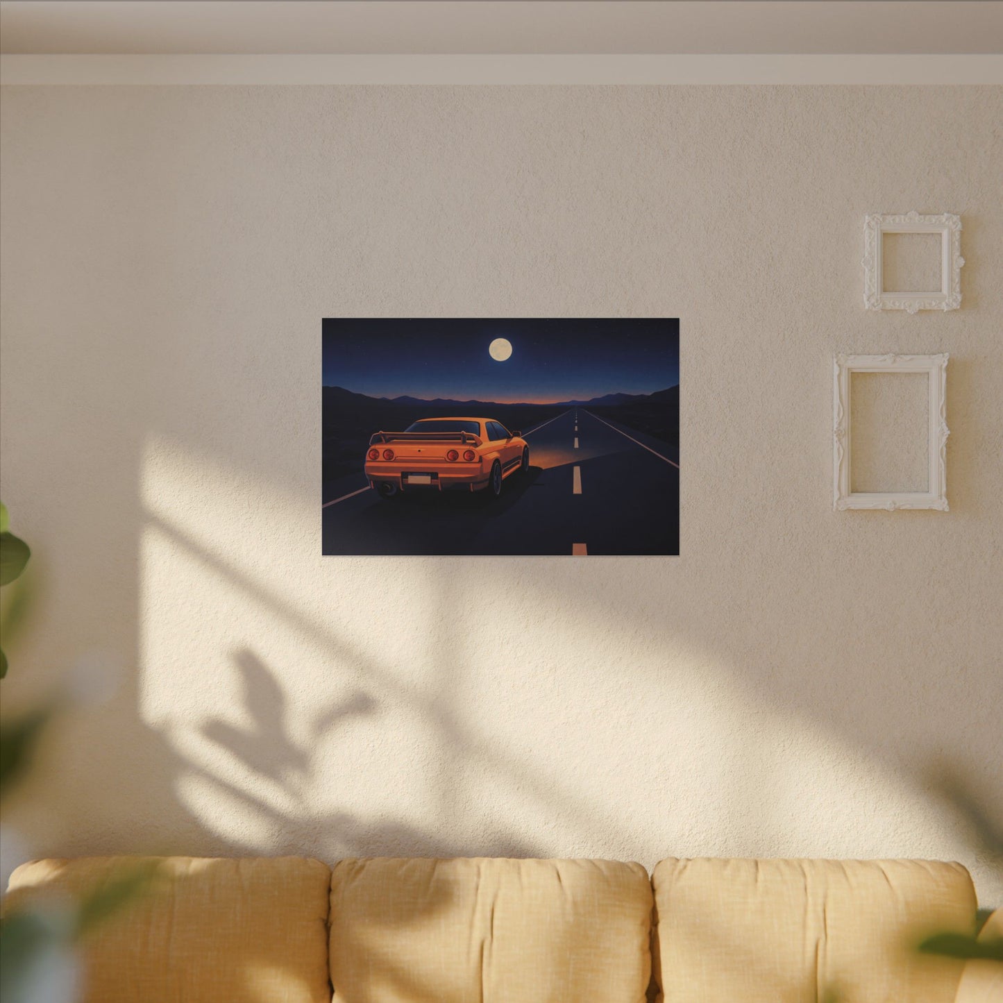 RetroGTR Orange Night Drive Wall Canvas | JDM Car Decor | Sports Car Poster | Garage Man Cave Bedroom Art 1 of 3