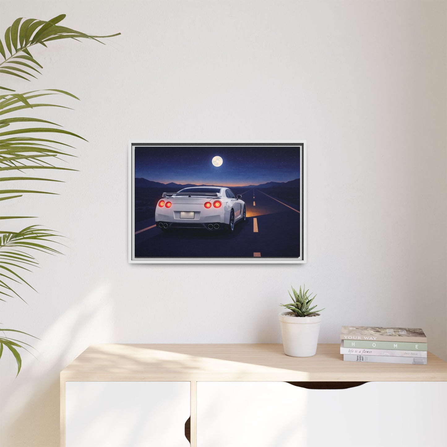 RetroGTR White Night Drive Wall Framed Canvas | JDM Car Decor | Sports Car Poster | Garage Man Cave Bedroom Art 3 of 3