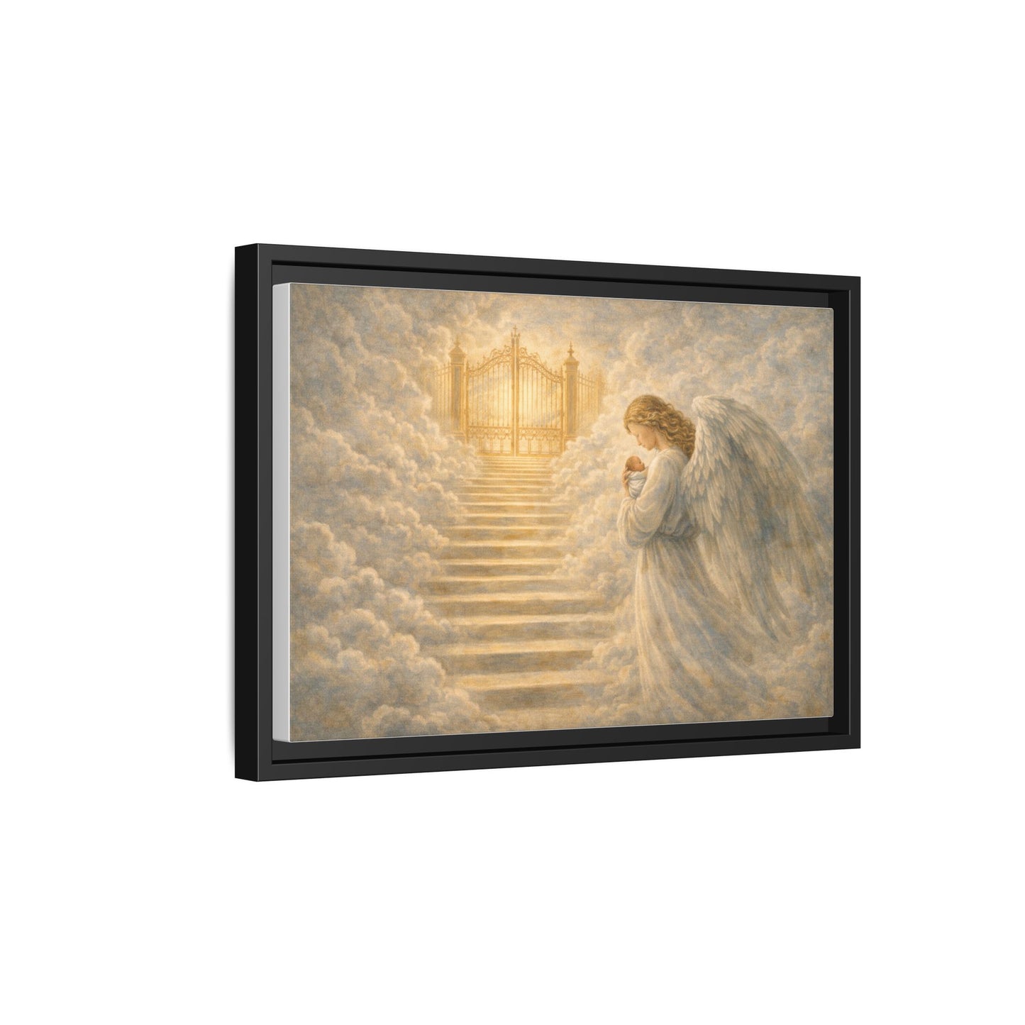 Escorted to Heaven | Guardian Angel Carrying Child Through the Gates Matte Canvas Framed 2 of 3