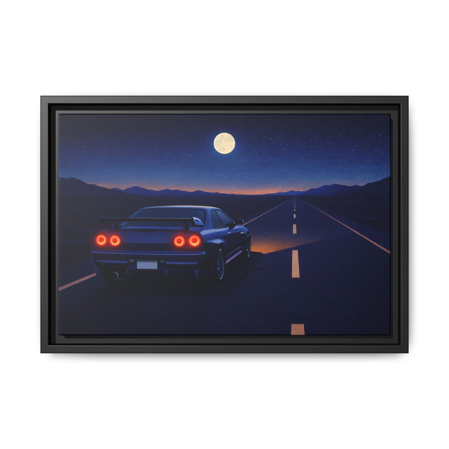 RetroGTR Blue Night Drive Wall Framed Canvas | JDM Car Decor | Sports Car Poster | Garage Man Cave Bedroom Art 2 of 3