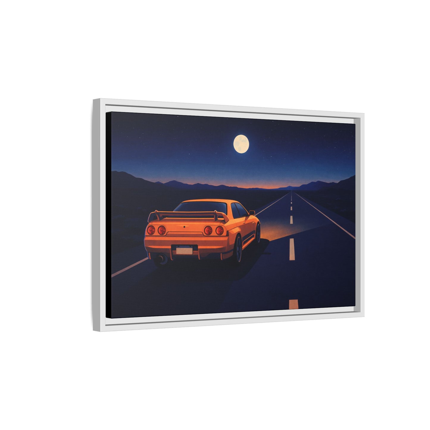 RetroGTR Orange Night Drive Wall Framed Canvas | JDM Car Decor | Sports Car Poster | Garage Man Cave Bedroom Art 1 of 3