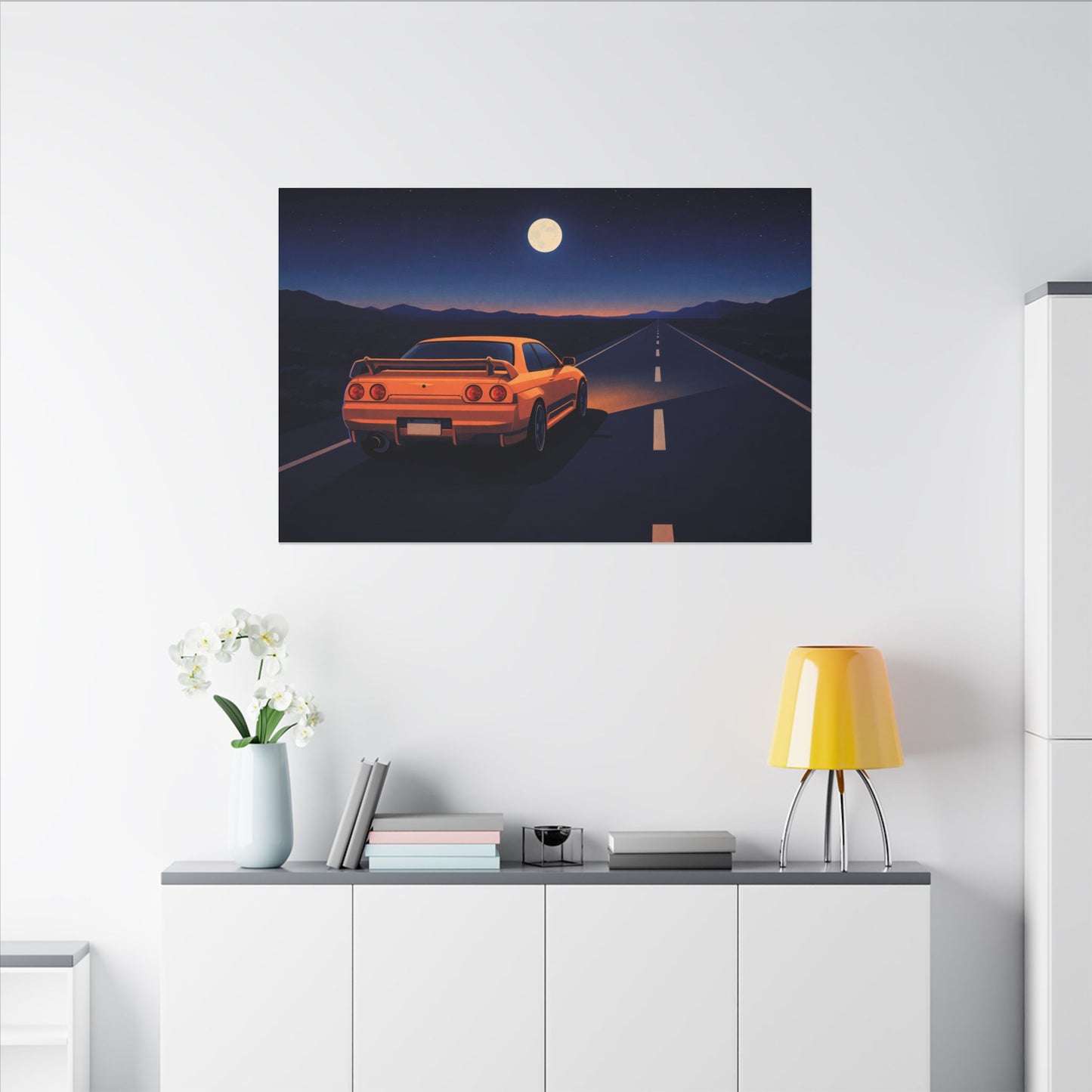 RetroGTR Orange Night Drive Wall Canvas | JDM Car Decor | Sports Car Poster | Garage Man Cave Bedroom Art 1 of 3