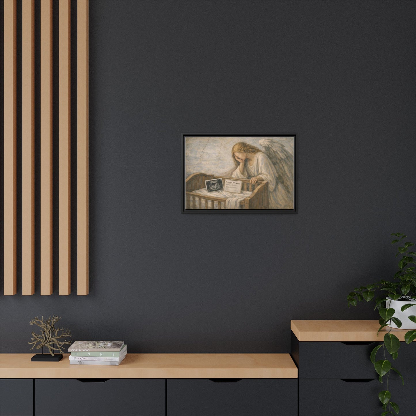 The Angel Who Waited | Weeping Guardian Over Empty Crib | Framed Memorial Canvas Art