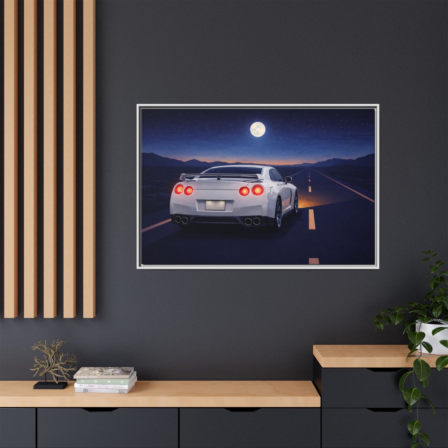RetroGTR White Night Drive Wall Framed Canvas | JDM Car Decor | Sports Car Poster | Garage Man Cave Bedroom Art 3 of 3