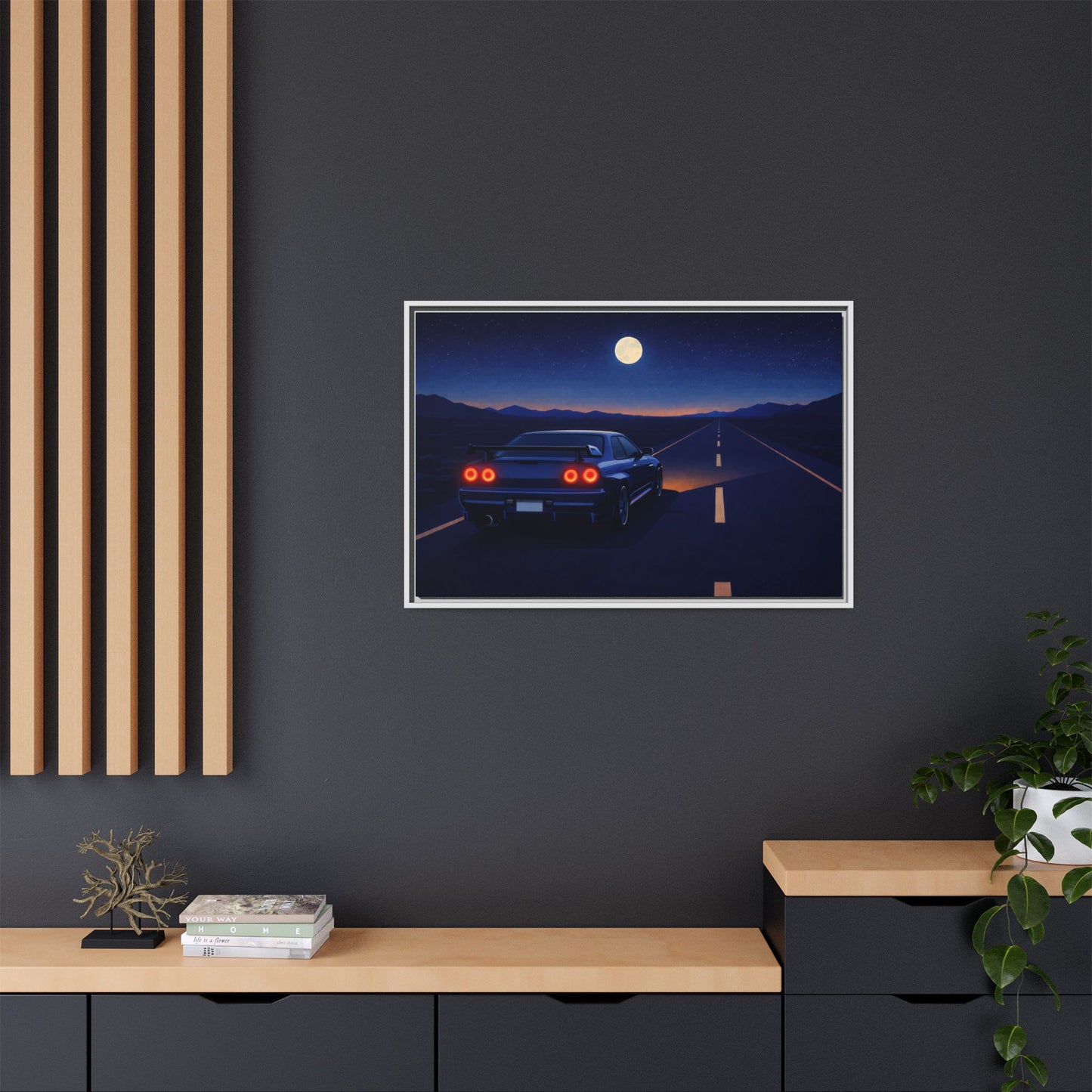 RetroGTR Blue Night Drive Wall Framed Canvas | JDM Car Decor | Sports Car Poster | Garage Man Cave Bedroom Art 2 of 3