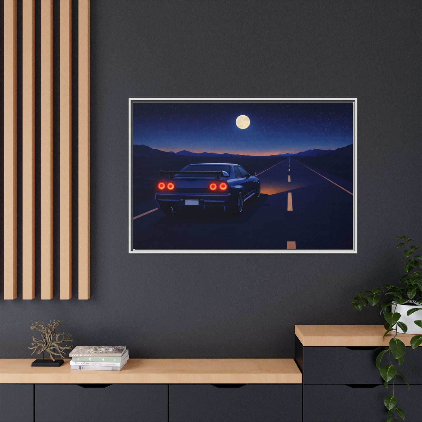 2 of 3 Sky Night GtrDrive Matte Canvas Framed | Sports Car Moonlight Wall Art