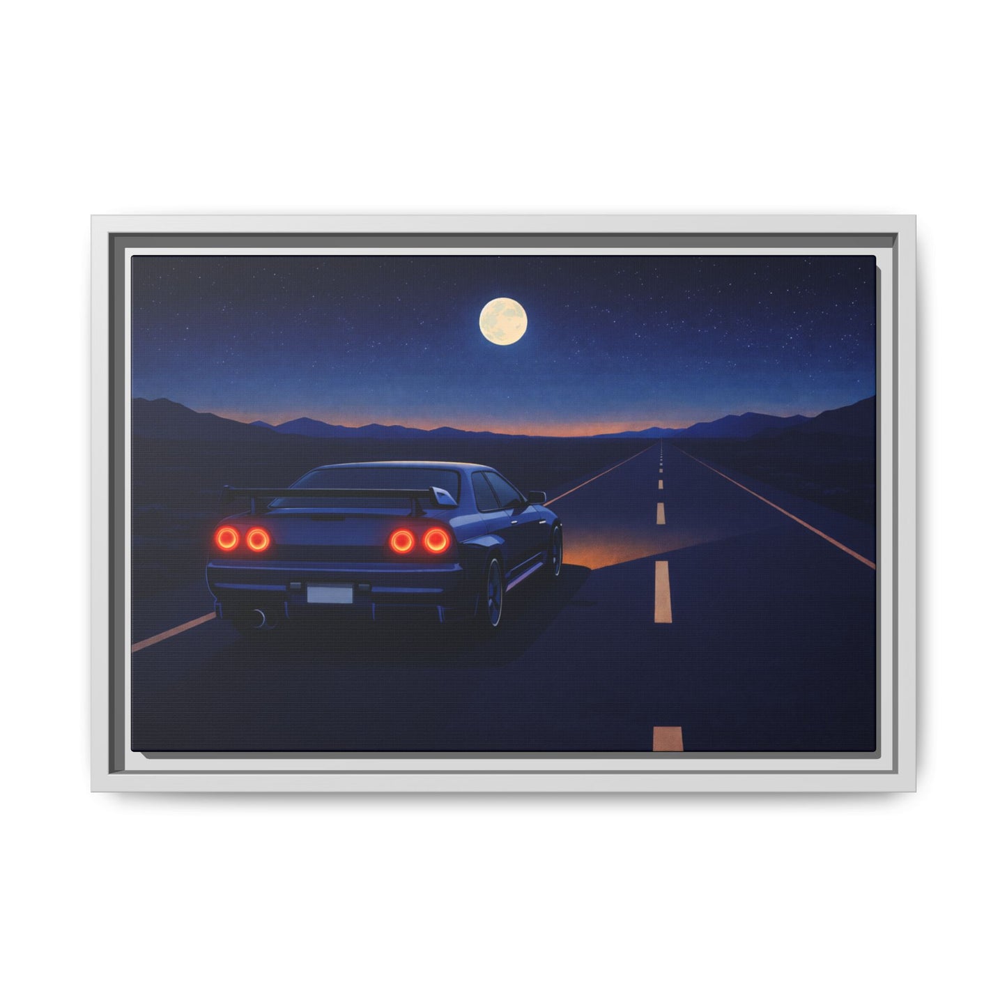 RetroGTR Blue Night Drive Wall Framed Canvas | JDM Car Decor | Sports Car Poster | Garage Man Cave Bedroom Art 2 of 3